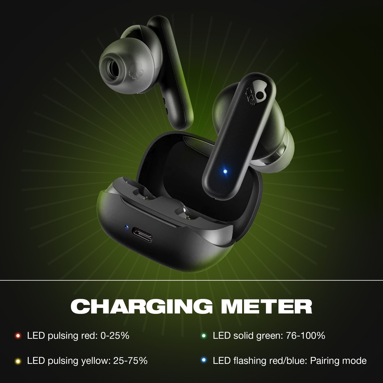 Skullcandy Smokin’ Buds XT True Wireless in-Ear Earbuds, Black