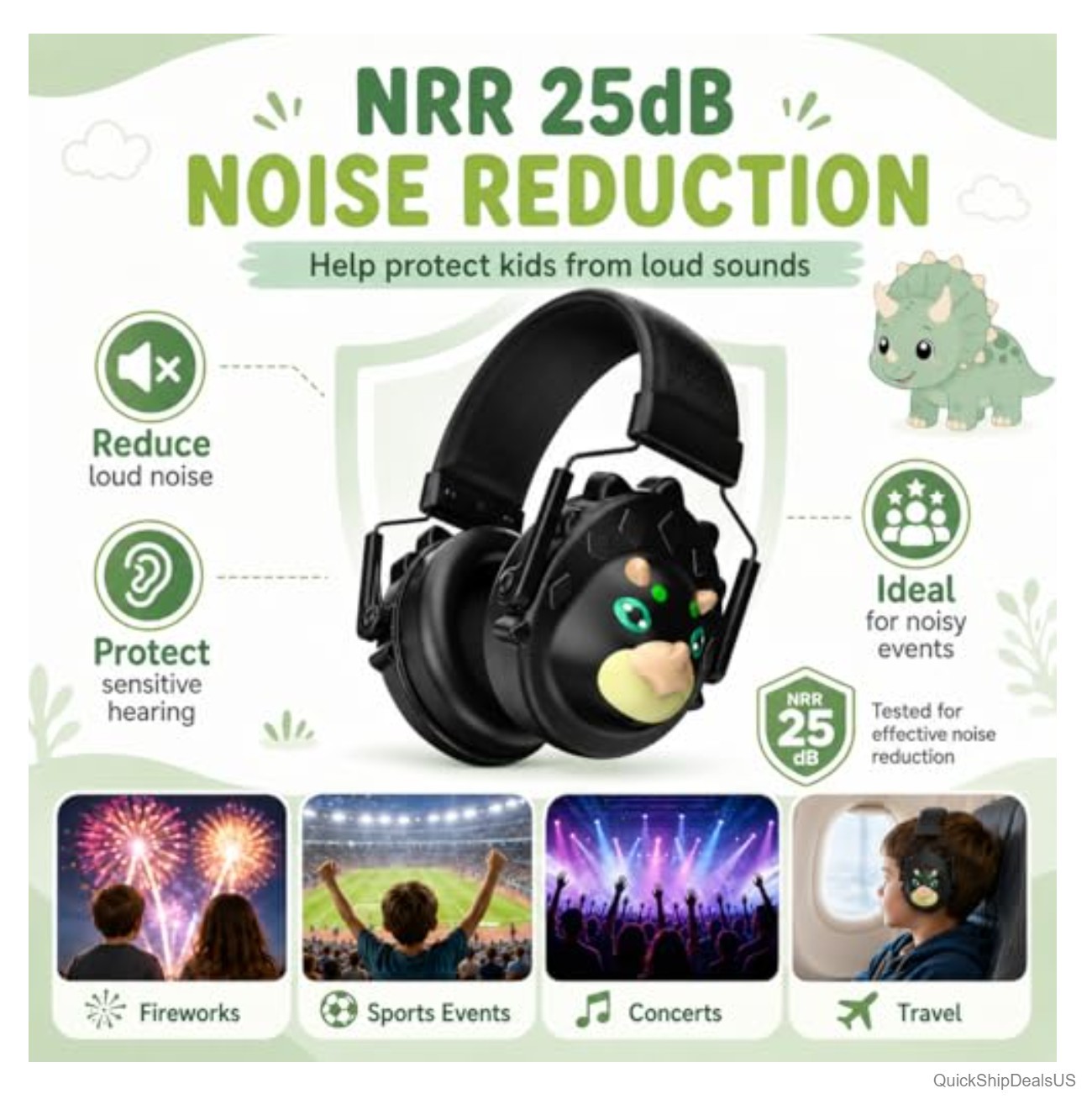 Kids Noise Cancelling Headphones Dinosaur Shaped Ear Muffs for Noise Reduction