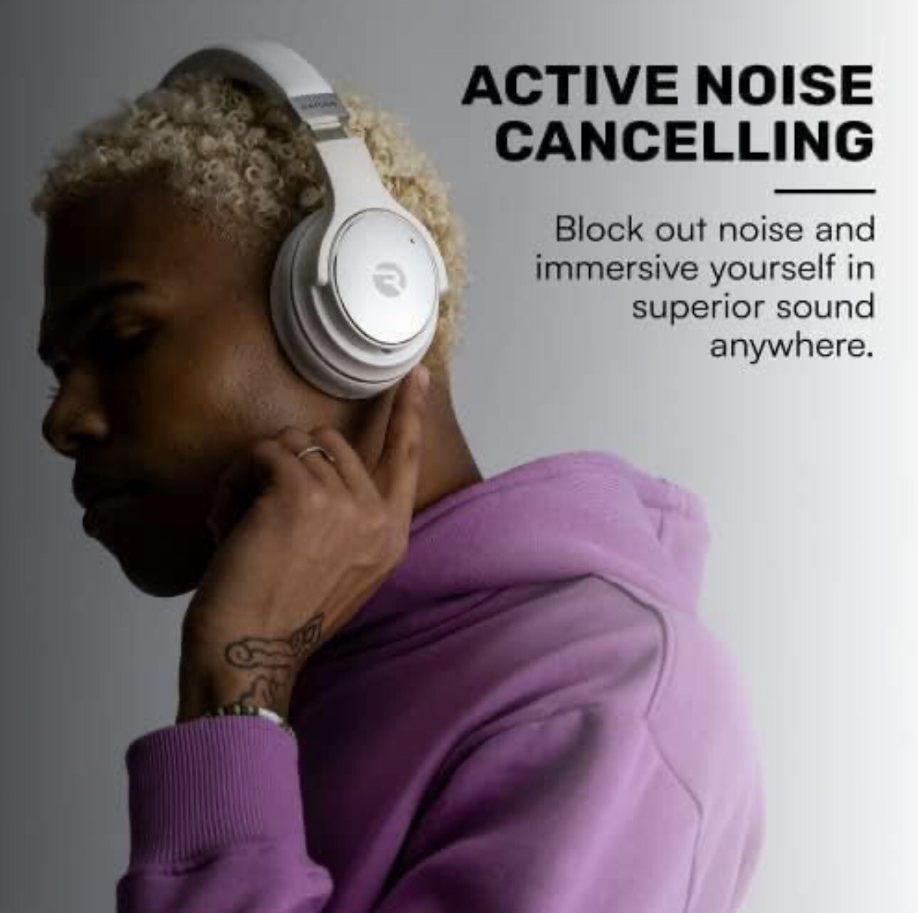 Raycon RBH820-BlK H20 Wireless Noise-Cancelling Over-the-Ear Headphones – Black