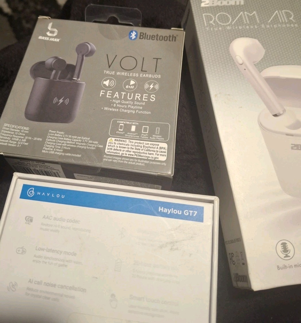 Haylou GT7 Bluetooth True Wireless Earbuds, White, 10mm, Mic, Lot of 3
