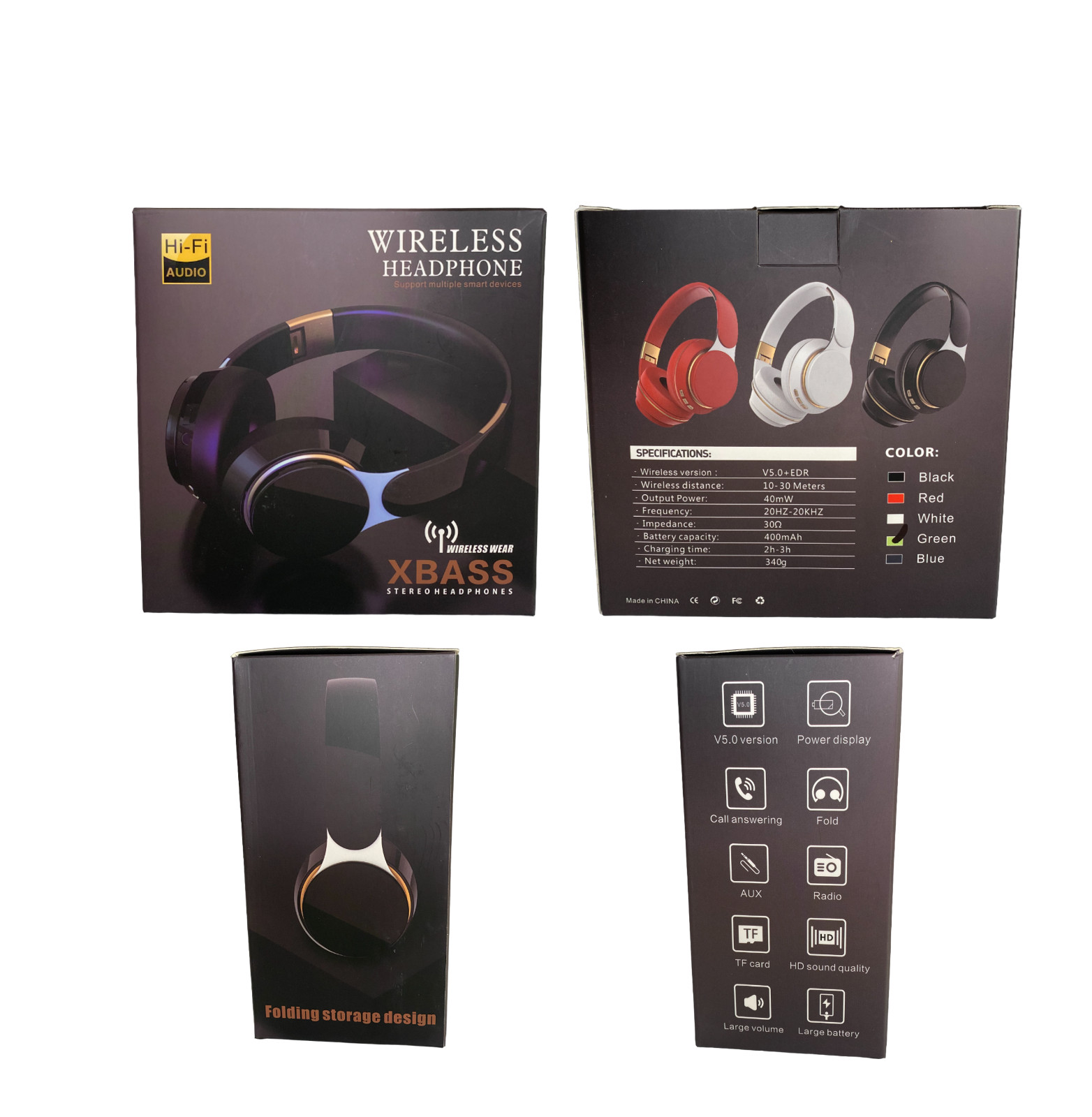 Wireless Headphone Bluetooth Over Ear Foldable Stereo Headsets XBASS (Black)