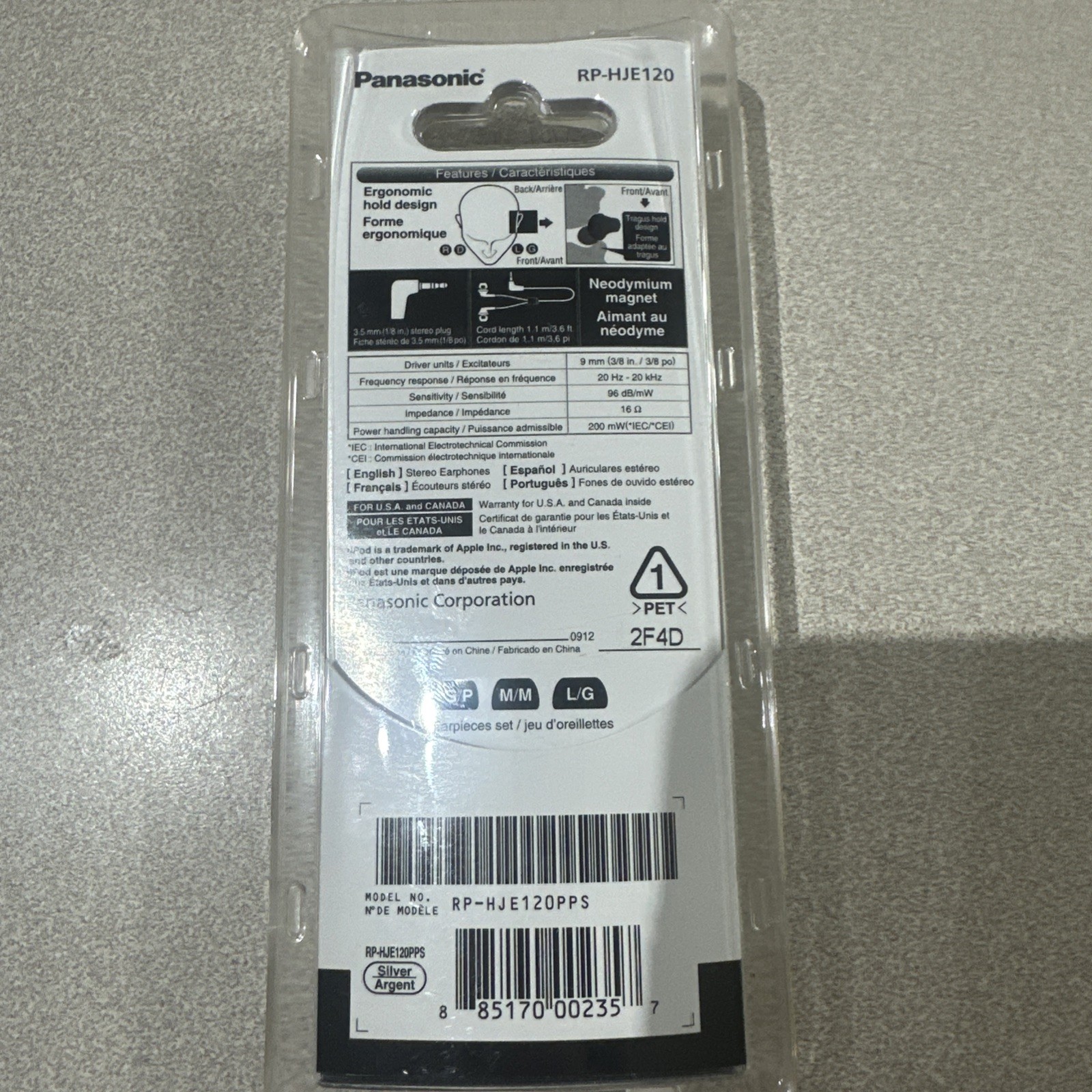 Panasonic RP-HJE120-S / RPHJE120S In-Ear Earbud Headphones, White