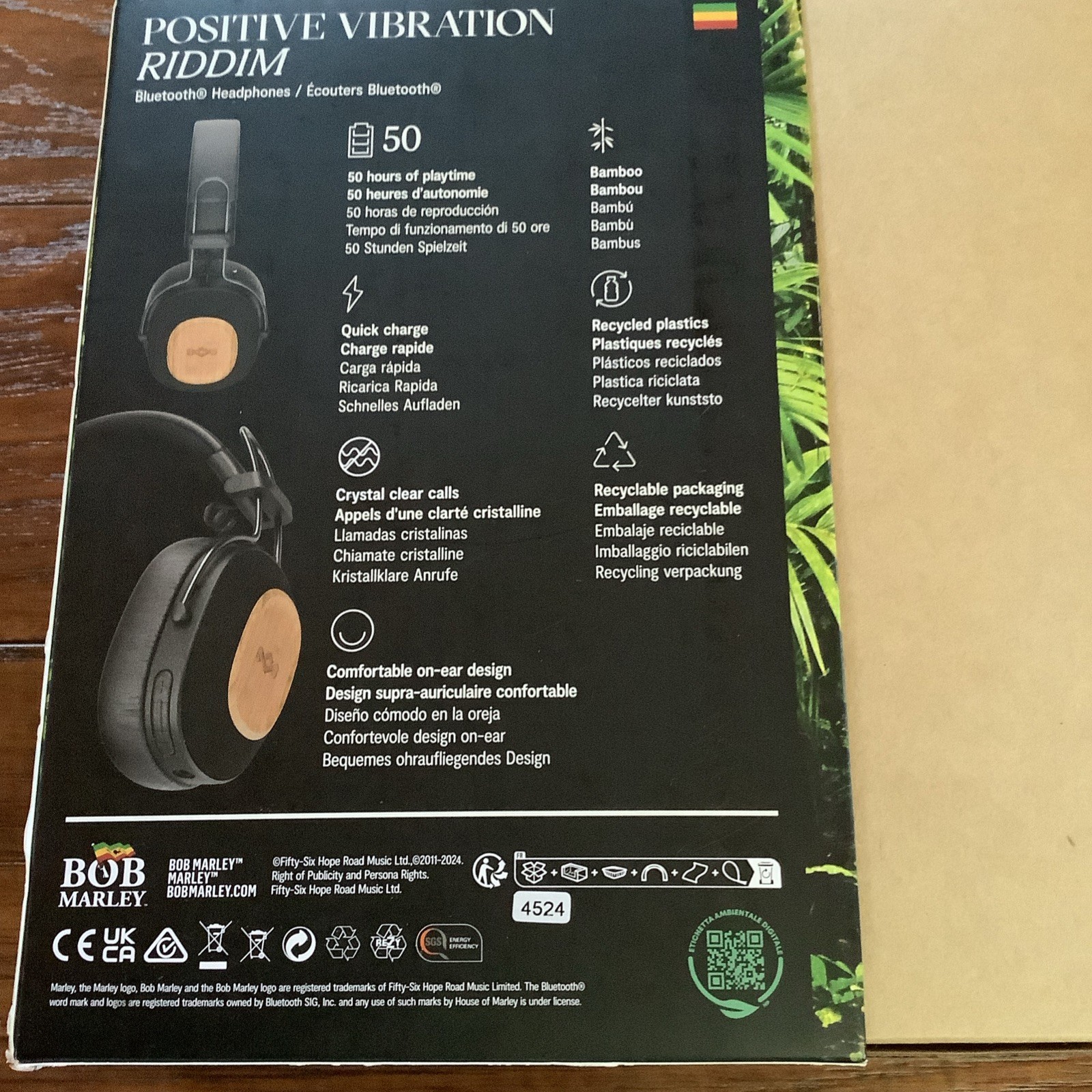 Marley Positive Vibration Riddim Black Bamboo On-Ear Headphones 50 Hour