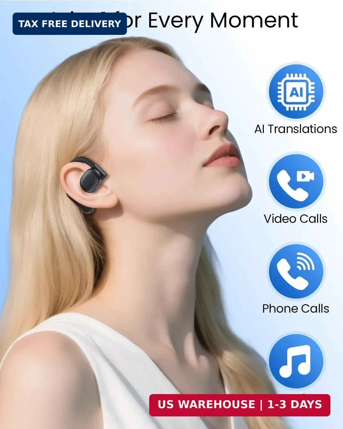 AI Translation Earbuds Real Time 164 Languages 80H Translator Earbuds K black