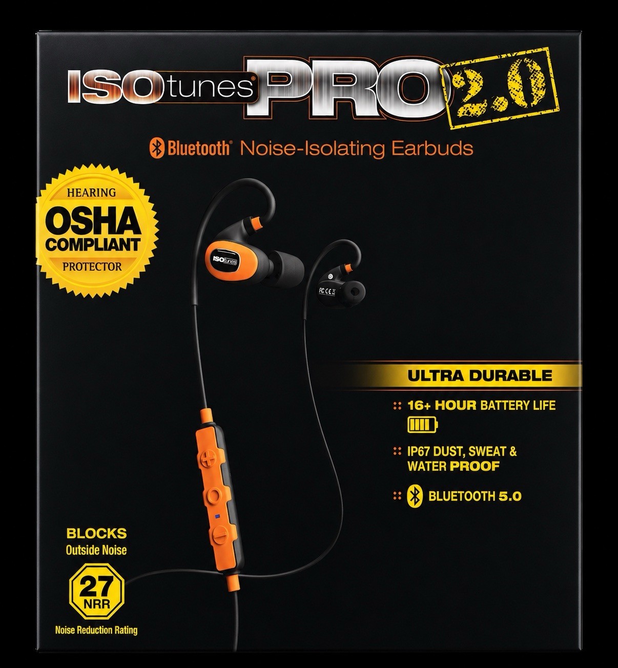 ISOtunes PRO 2.0 – Noise Isolating Bluetooth Earbuds, 27 dB NRR, Orange 10 Pack