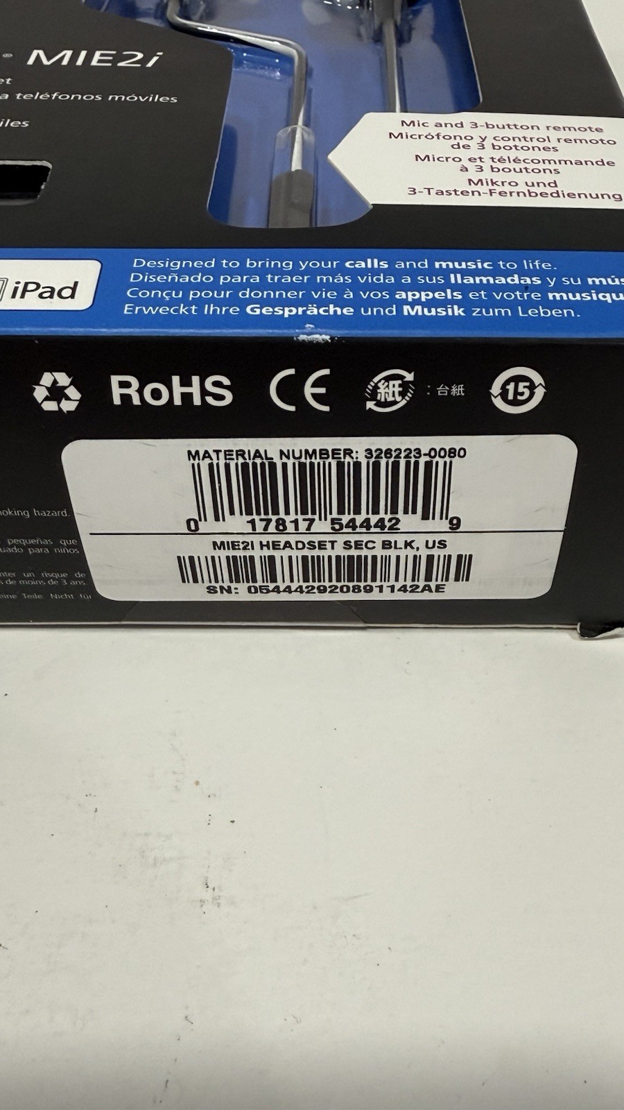 BOSE MIE2i Mobile Headset w/ Inline Mic & Controls for Apple Factory Sealed
