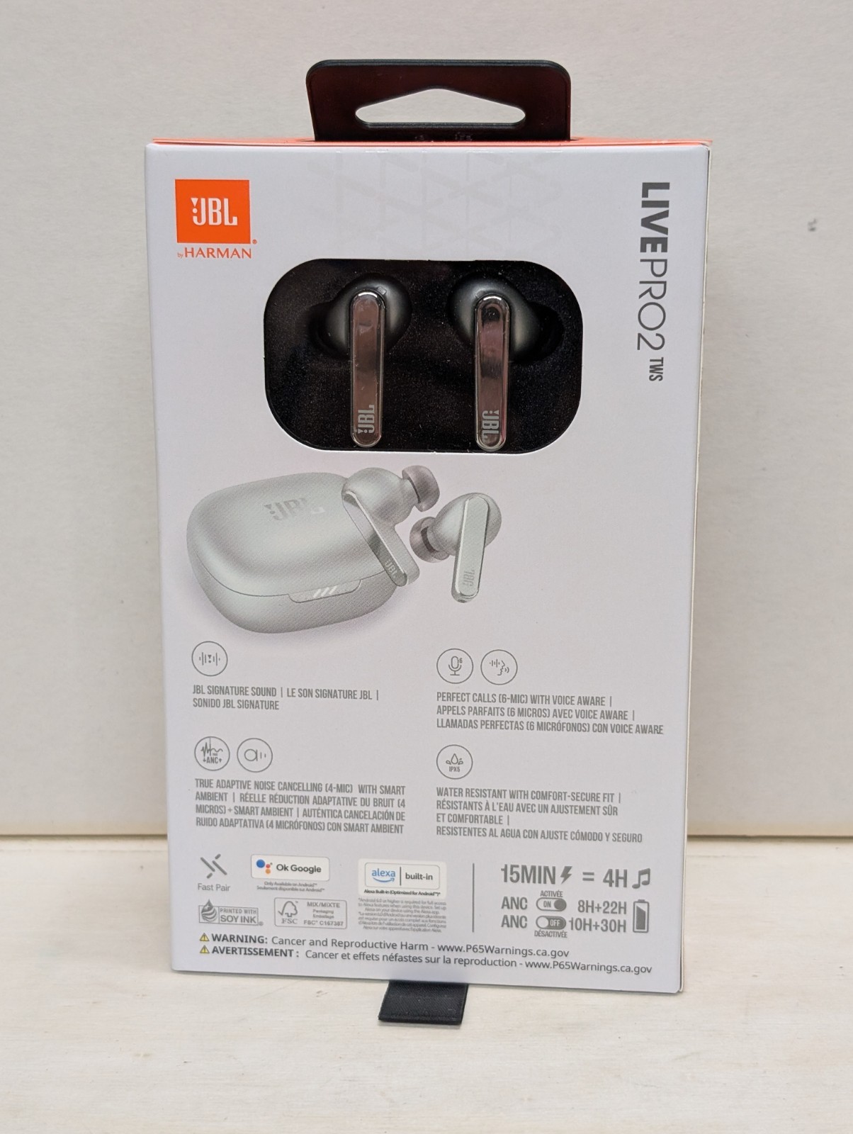 JBL Live Pro 2 Wireless Bluetooth Noise Cancelling Earbuds, Silver Brand New