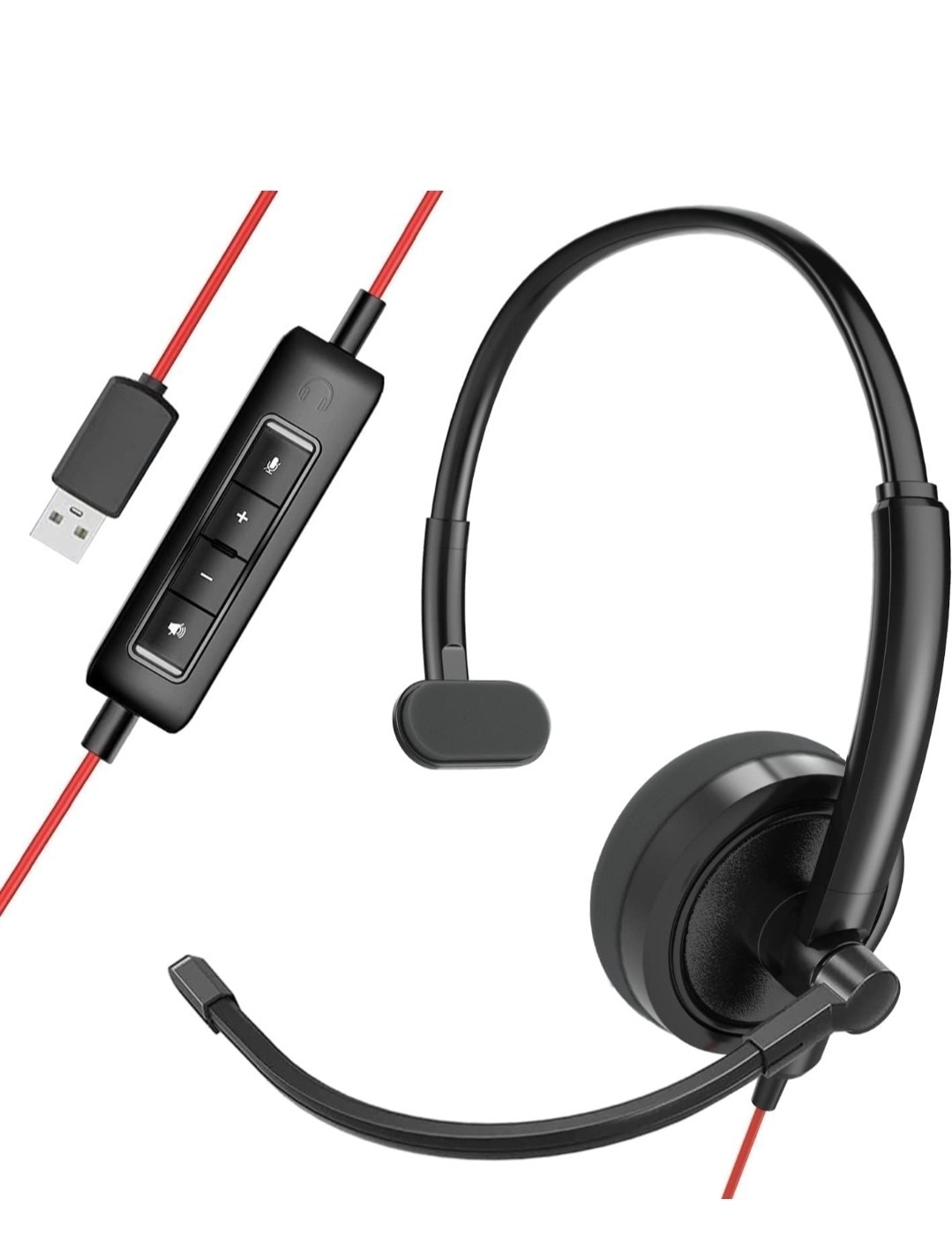 HROEENOI WRHW02 USB Wired Computer Headset Noise Canceling Mic Color Black New