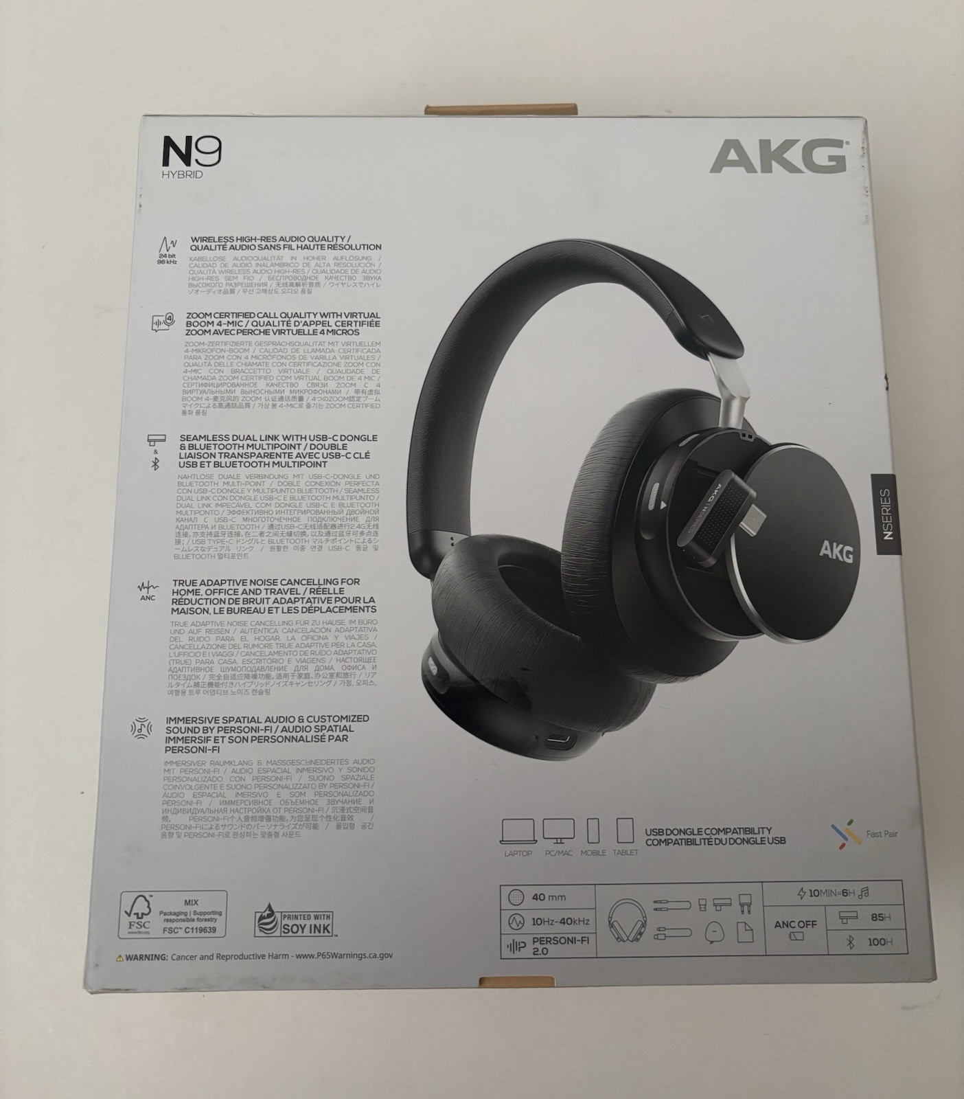 Harman AKG N9 Hybrid Wireless Headphones Black – Open Box