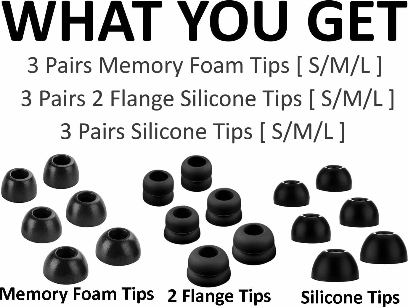 9-Pair Memory Foam and Double Flange Ear Tips Kit for Soundcore Devices