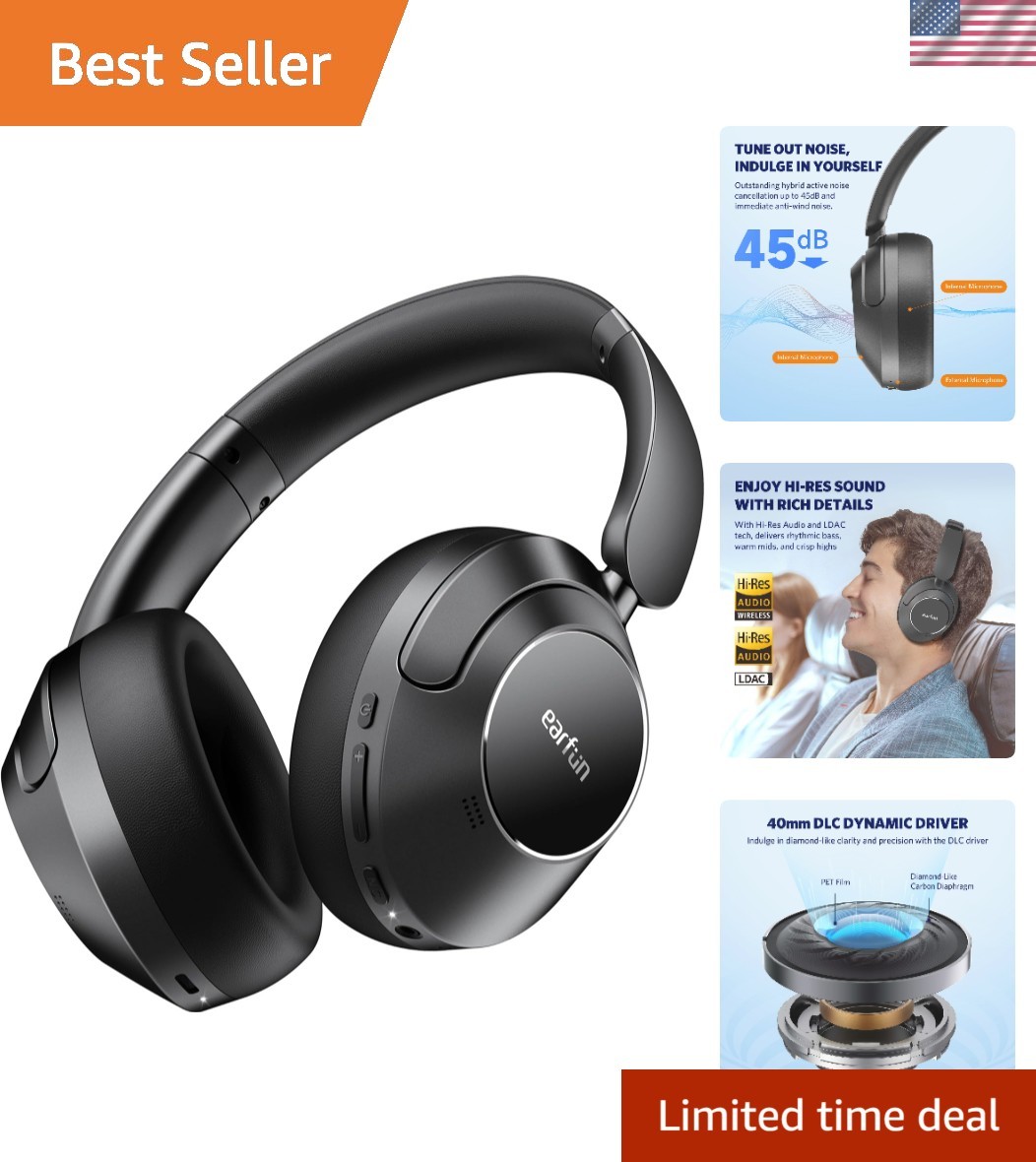 Wave Pro Active Noise Canceling Bluetooth Headphones – 80 Hours High-Res Sound