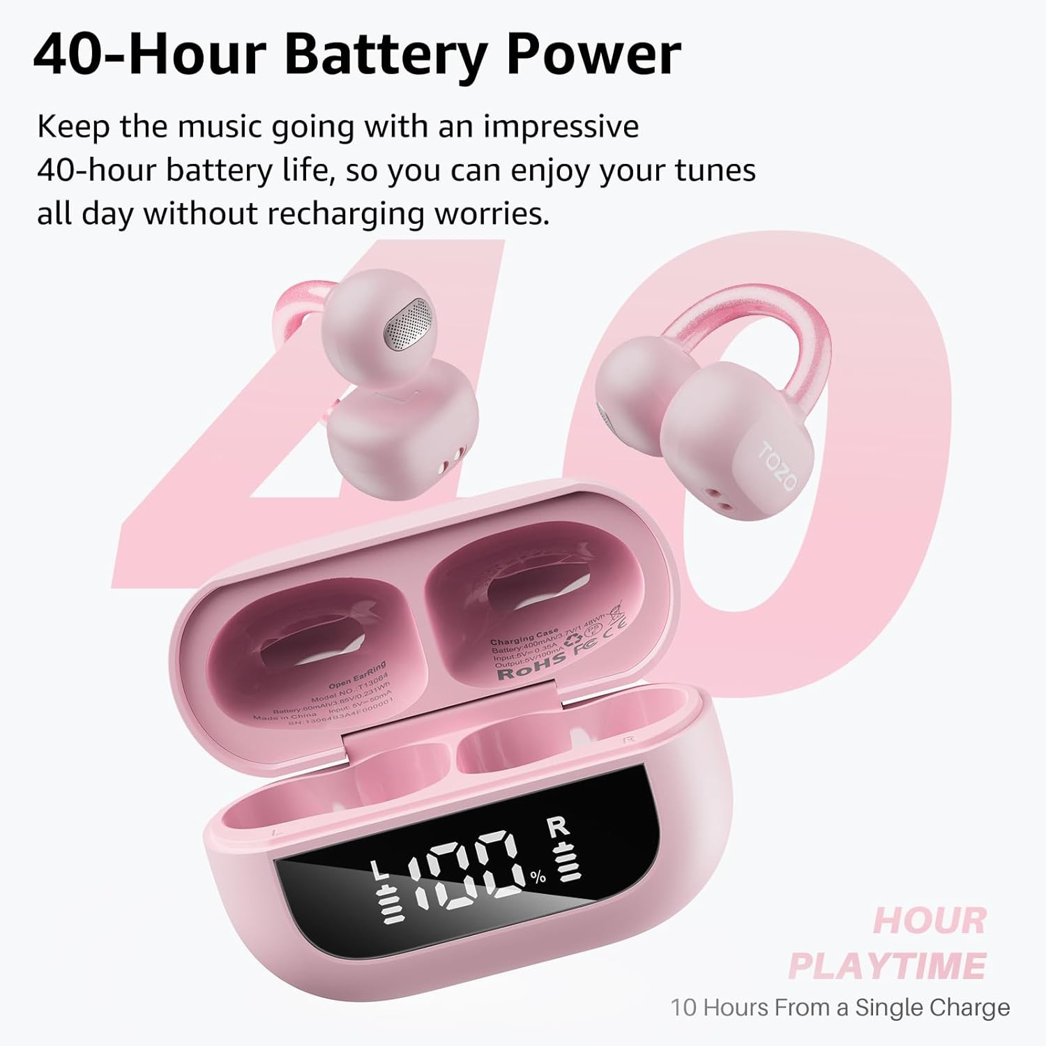 TOZO OpenEarRing True Open Ear Earbuds, Lightweight Comfort Open Ear Clip Wirele