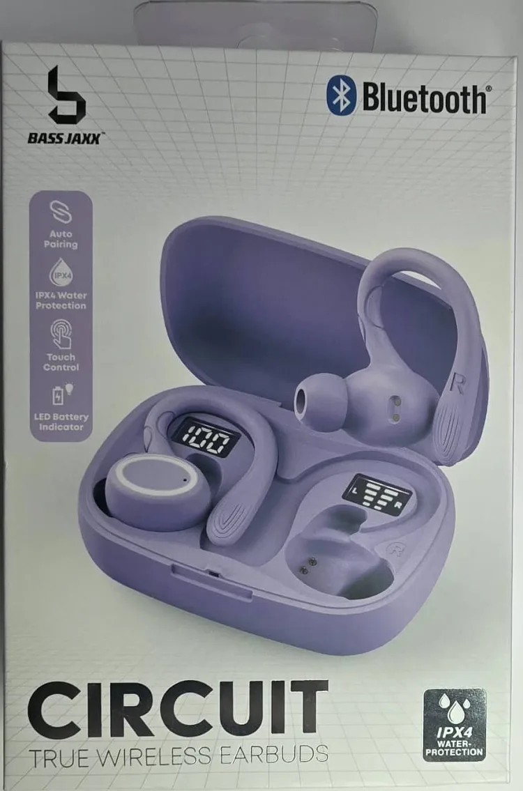 Bass Jaxx Circuit TWS Wireless Earbuds Purple Sport Gym Running Waterproof