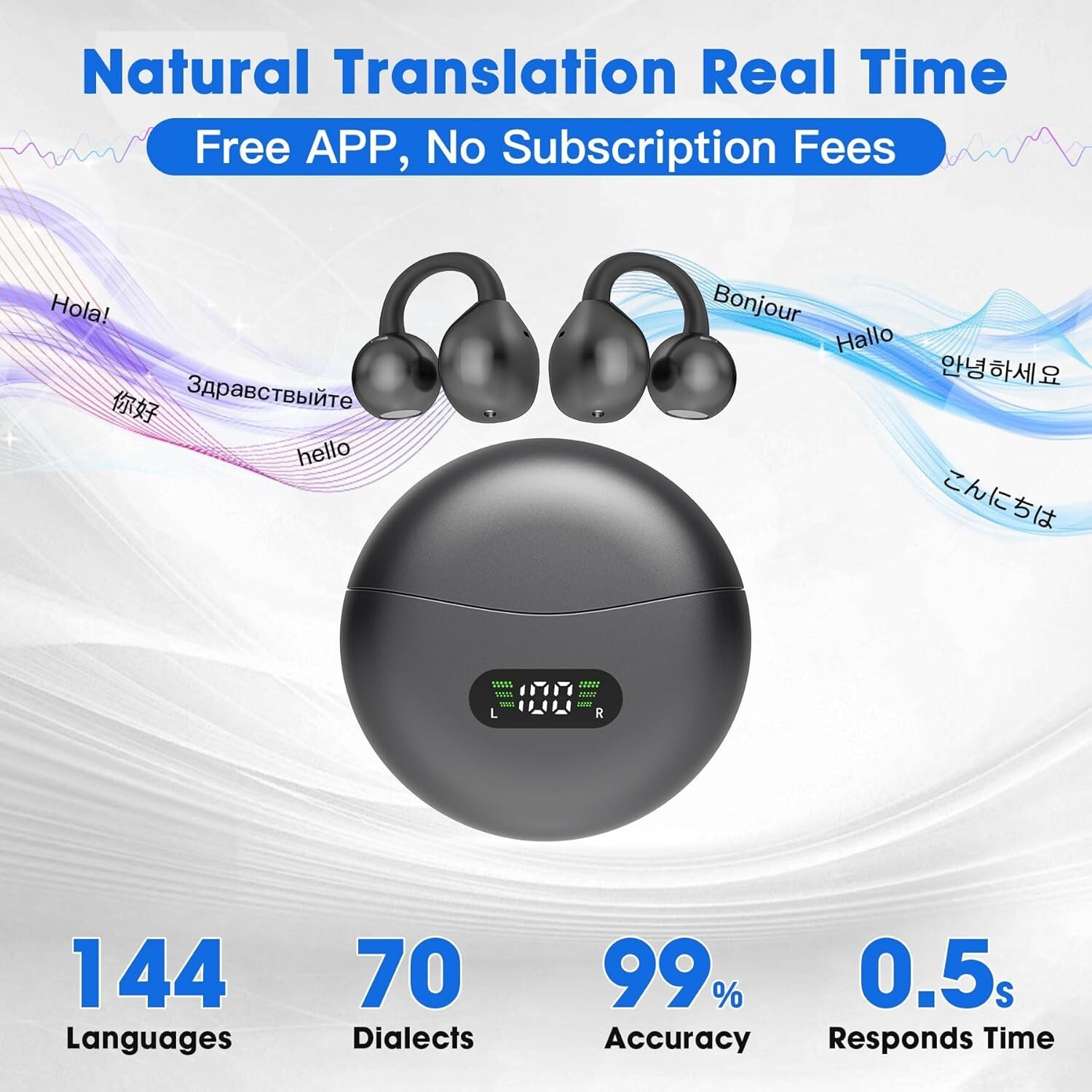 Yukee AI Translation Earbuds Real Time W/Free APP, 144 Languages Bluetooth Trans