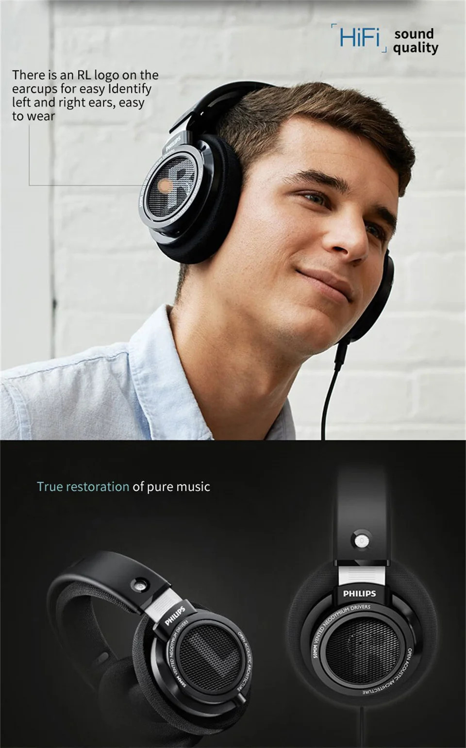 Philips Original SHP9500 Wired Headphones HiFi Stereo HD Microphone Call Earphone