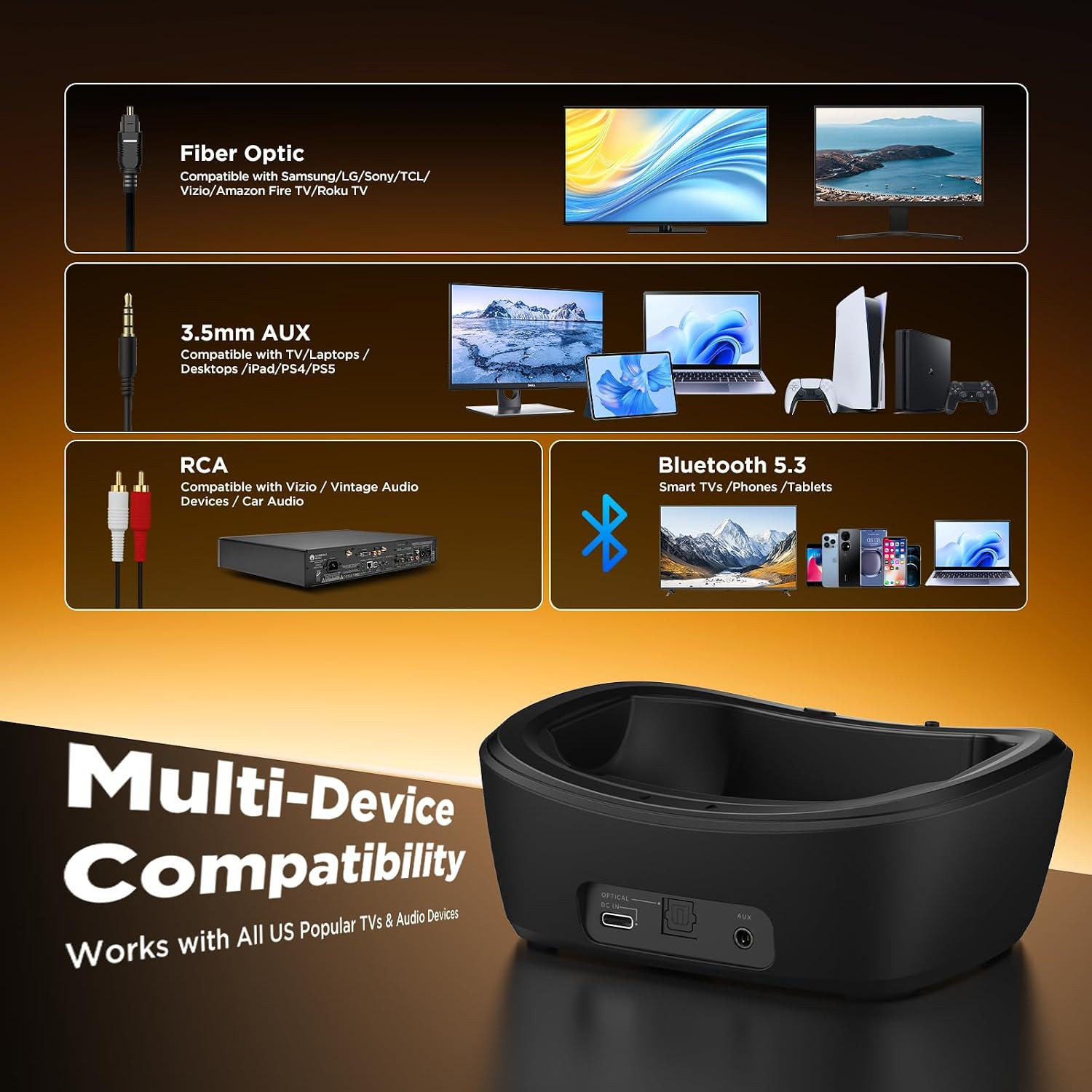 Wireless TV Headphones for Seniors Hearing Impaired, 2.4Ghz Bluetooth Headphones