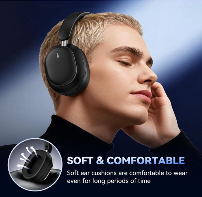Pointcinco Hybrid ANC Bluetooth 6.0 Wireless Headphones Over Ear 80H Black