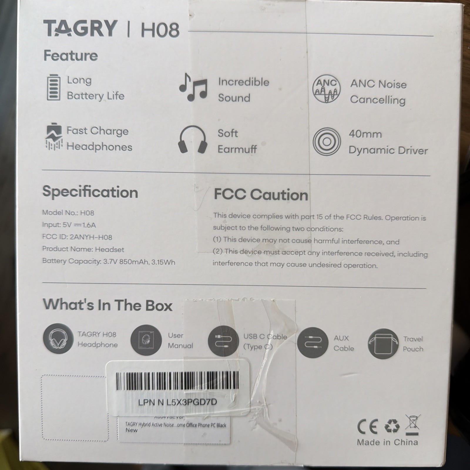TAGRY HYBRID ACTIVE NOISE CANCELLING HEADPHONES 100H Playtime Wireless-Black
