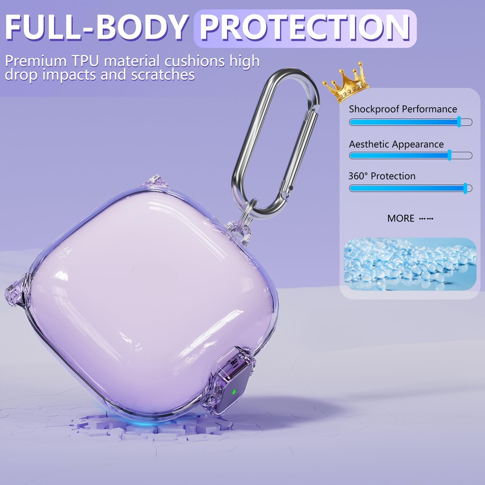 Inesore Clear Purple Case Cover for Beats Fit Pro with Lock & Cleaning Kit