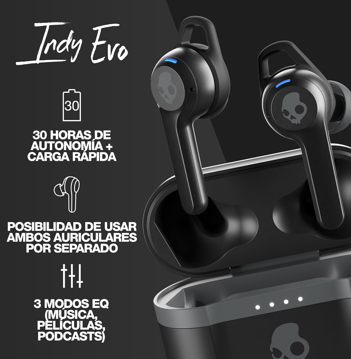 Skullcandy Indy XT Evo True Wireless Earbuds – True Black 30hr Battery