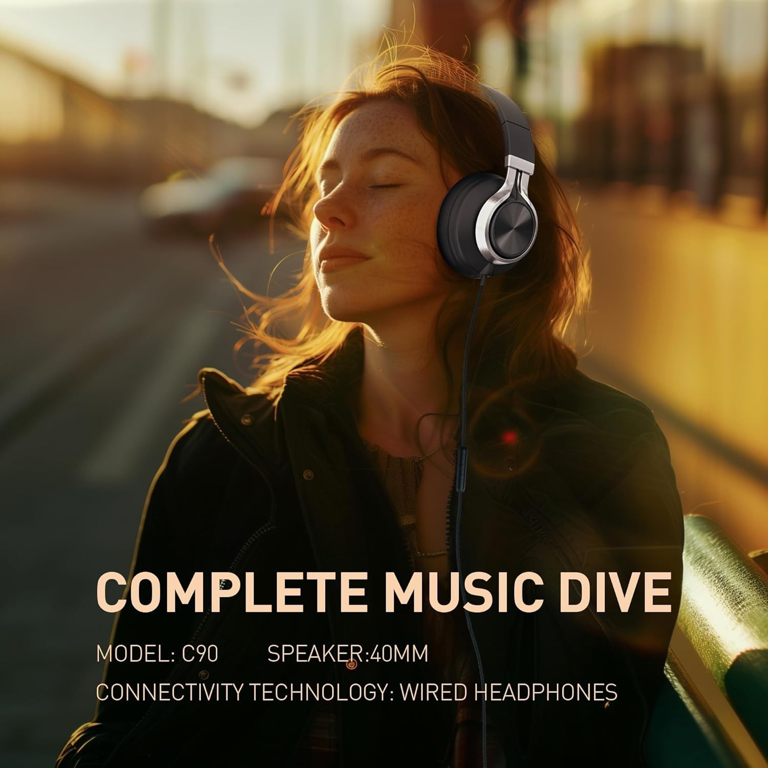 C90 Wired Headphones with Microphone – Black