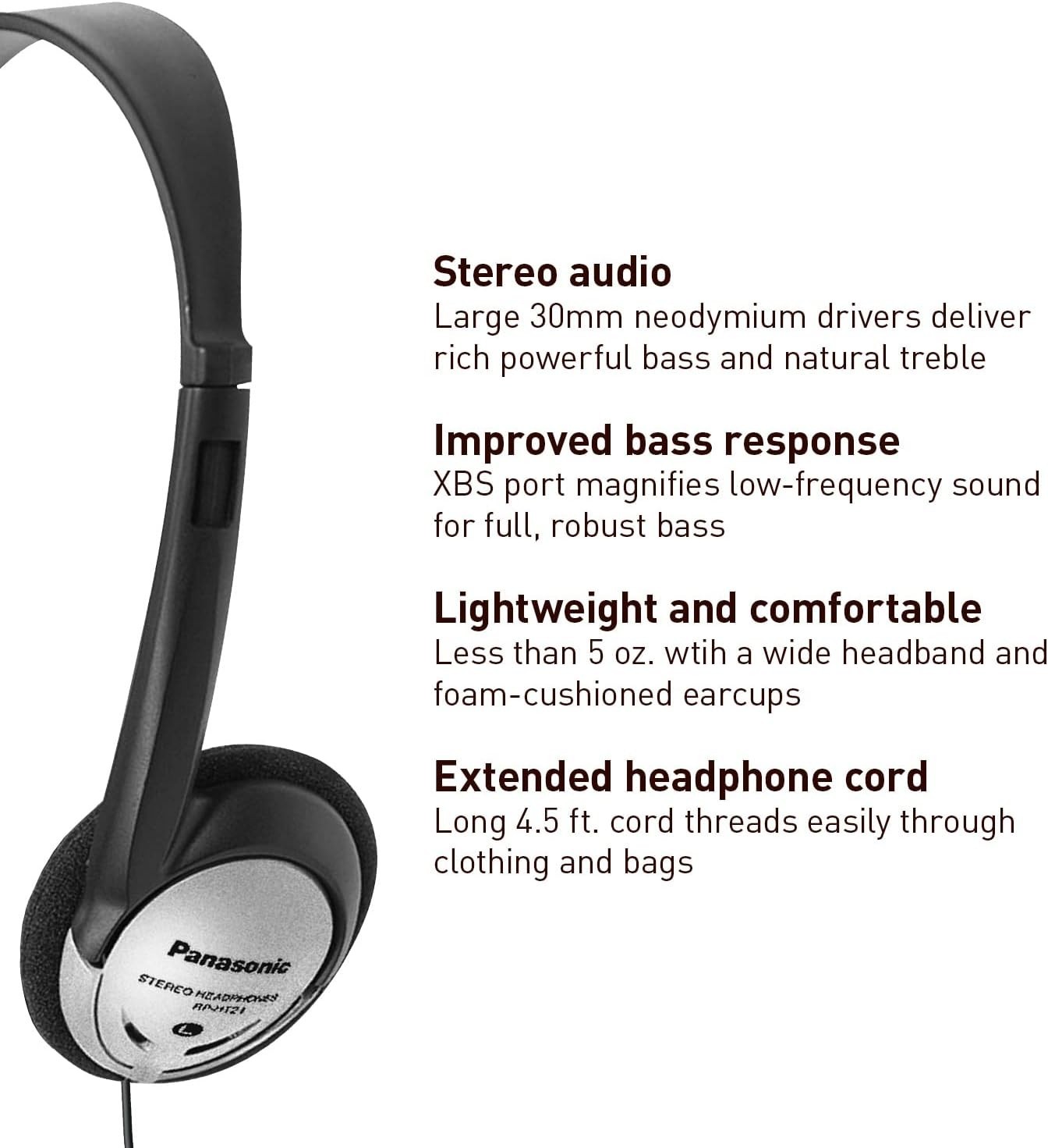 Panasonic RP-HT21 Lightweight Headphones with XBS, 16Hz-22Khz Frequency, 16 Ohm