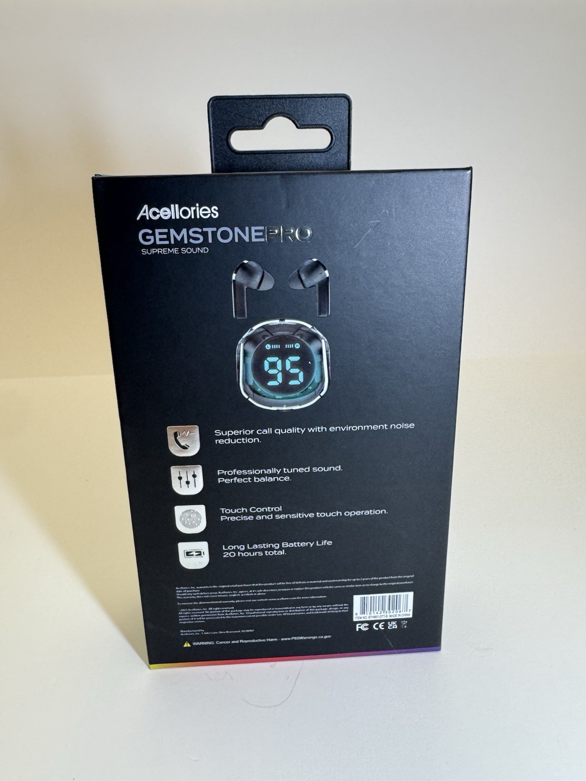Acelloiries GemstonePro LED Digital Display Earbuds 20 Hours of Playtime Black