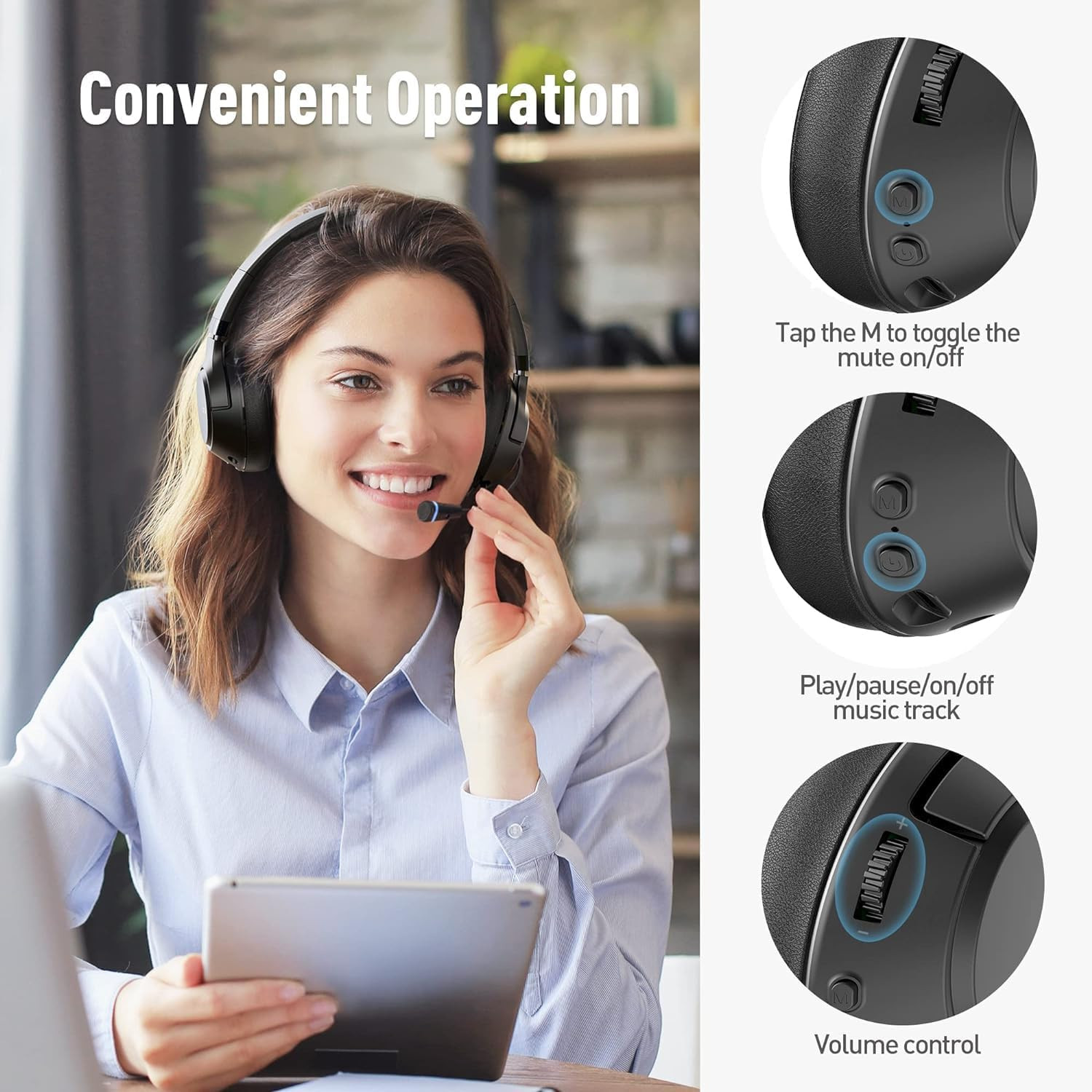 H300 Bluetooth Wireless Headphones with Noise Cancelling Mic for Work & Meetings