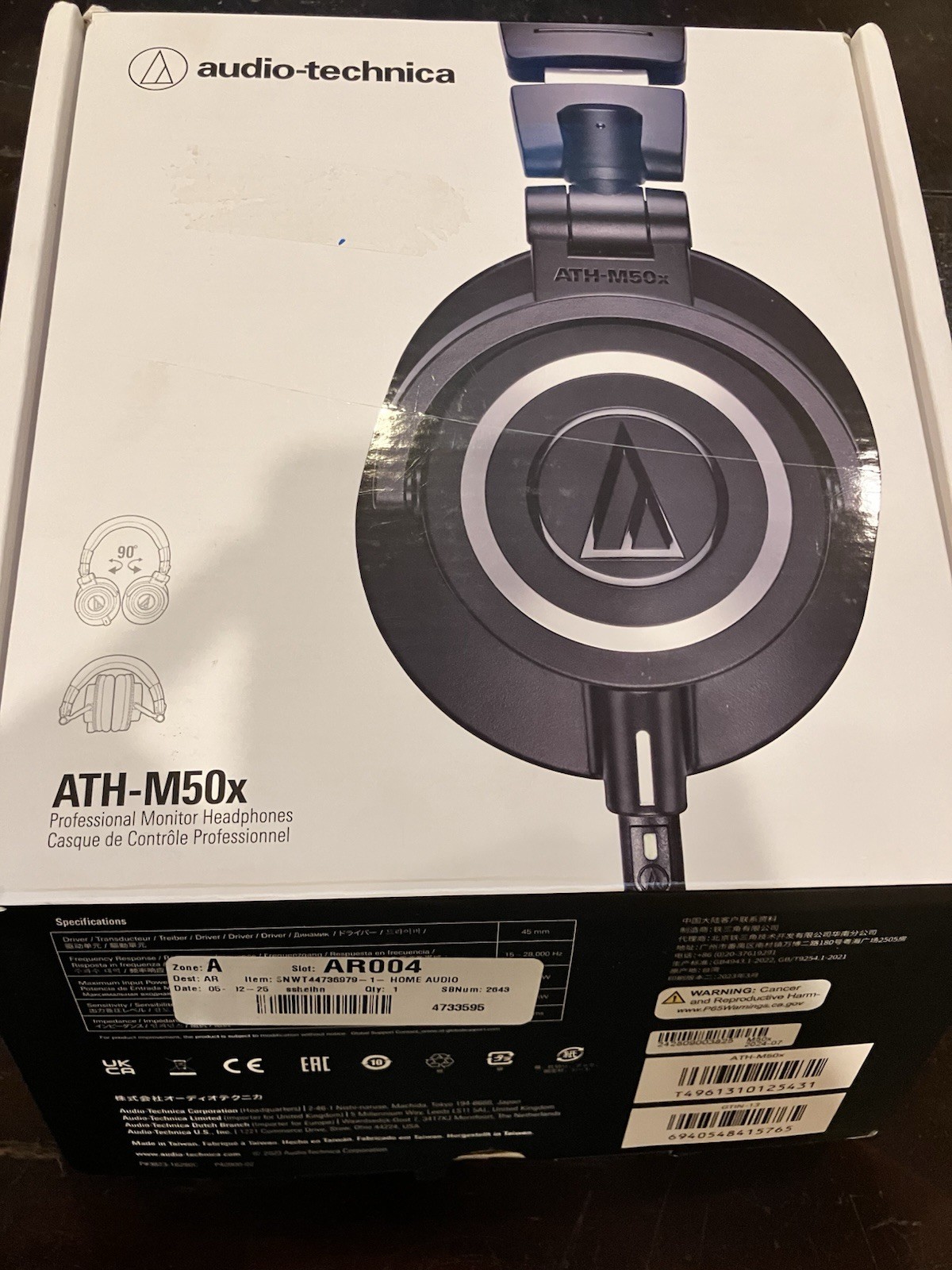 Audio-Technica ATH-M50X Professional Monitor Headphones – Black – In Box