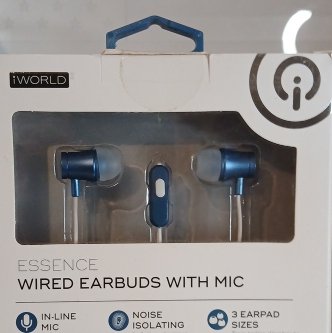 iWorld Essence In-Ear Wired Earbuds Blue/White 3.5mm w/ Mic, Control (RV)
