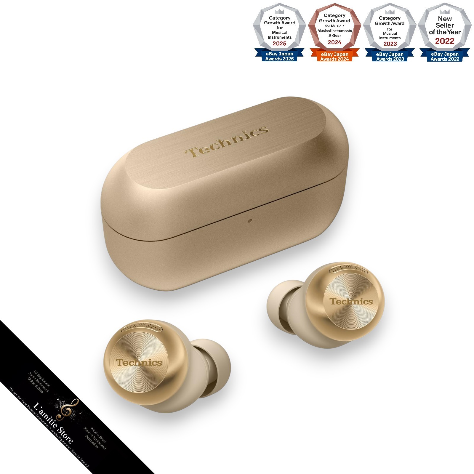 Technics EAH-AZ100-N Wireless Noise Cancelling Earbuds Bluetooth Champagne Gold