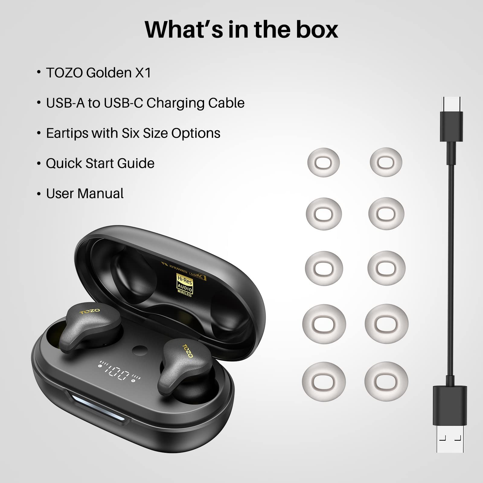 TOZO Golden X1 Wireless Earbuds Bluetooth ENC ANC Headphones Hi-Res Audio, Black