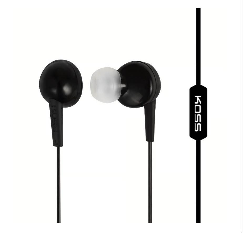 Koss Black Stereo In-Ear buds In-line Mic, 16-20kHz, 3.5mm Jack, Ships From USA
