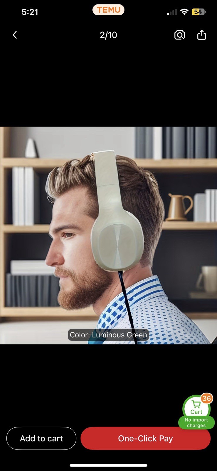 Getgold Glow At Night & Luminous Green Classroom,Airplane, & Office Headphones