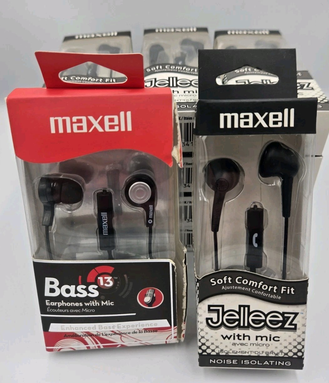 LOT OF 14 Maxell Soft Comfort Fit 191569 Jelleez Black Corded Earbuds Microphone