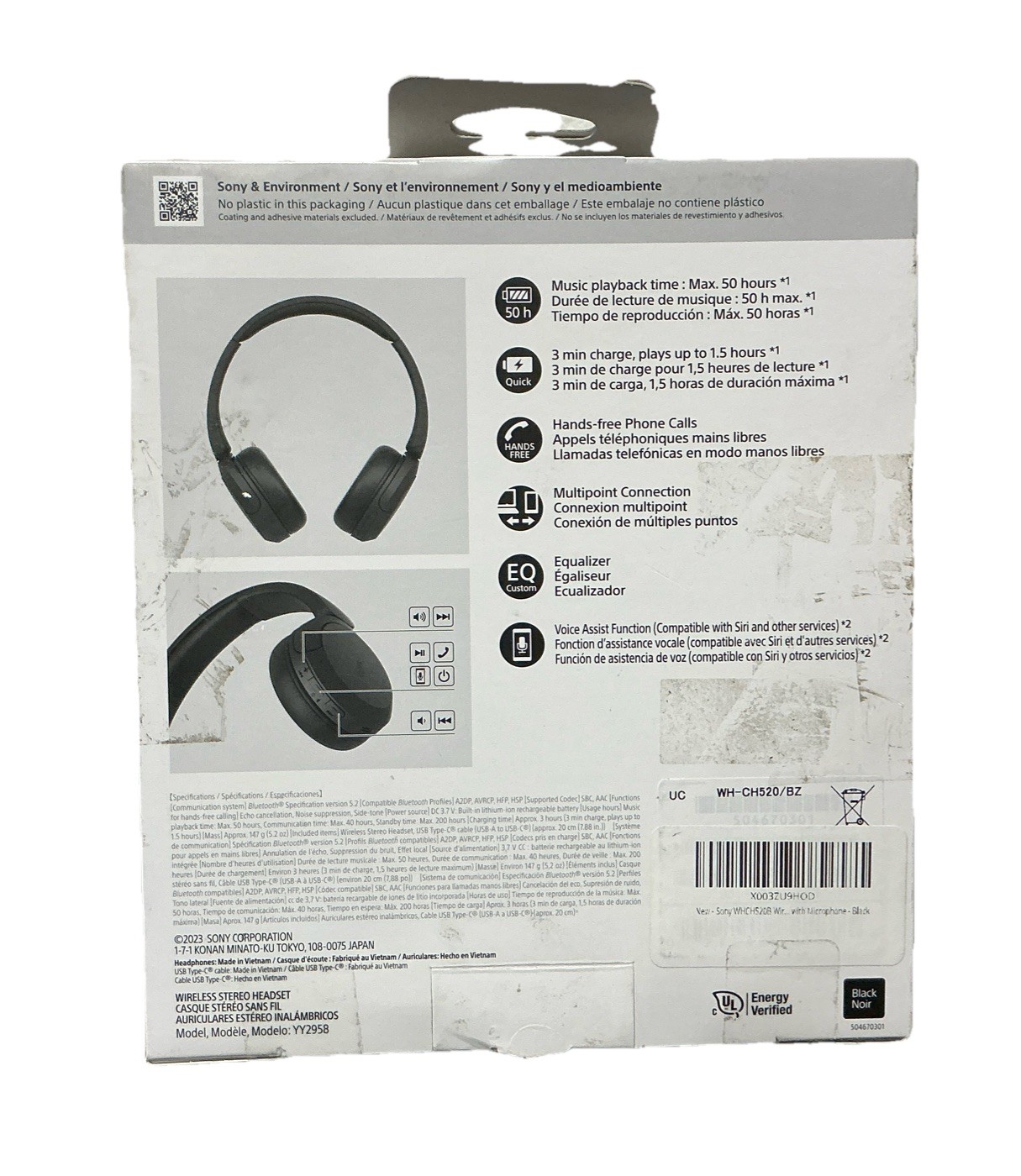 Sony WH-CH520 Wireless Over-Ear Headphones – Black With Cover