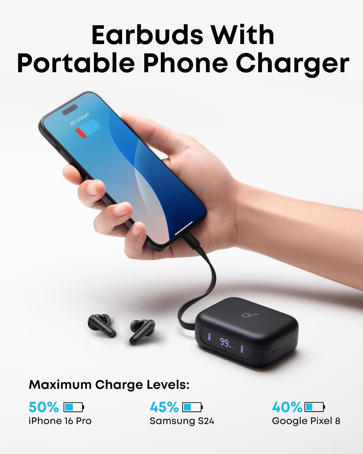 Soundcore P41i by Anker, Adaptive Noise Cancelling Earbuds with Portable Charger