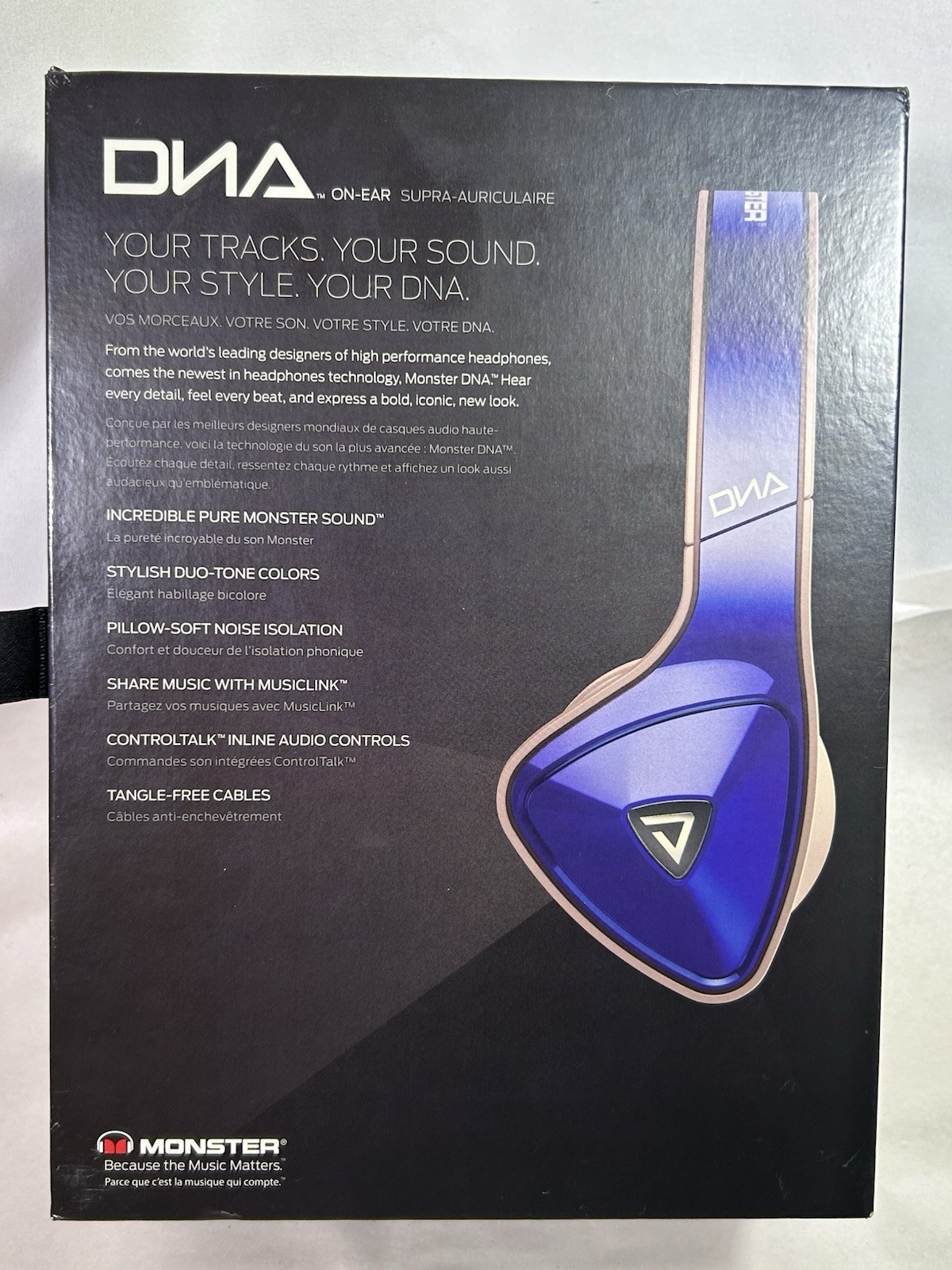 Monster DNA On-Ear Headphones Cobalt Blue Light Gray w/ Box Cables Bag