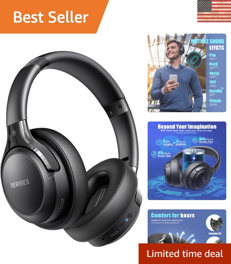 Over-Ear Wireless Headphones with Microphone – 65H Playtime & HiFi Sound