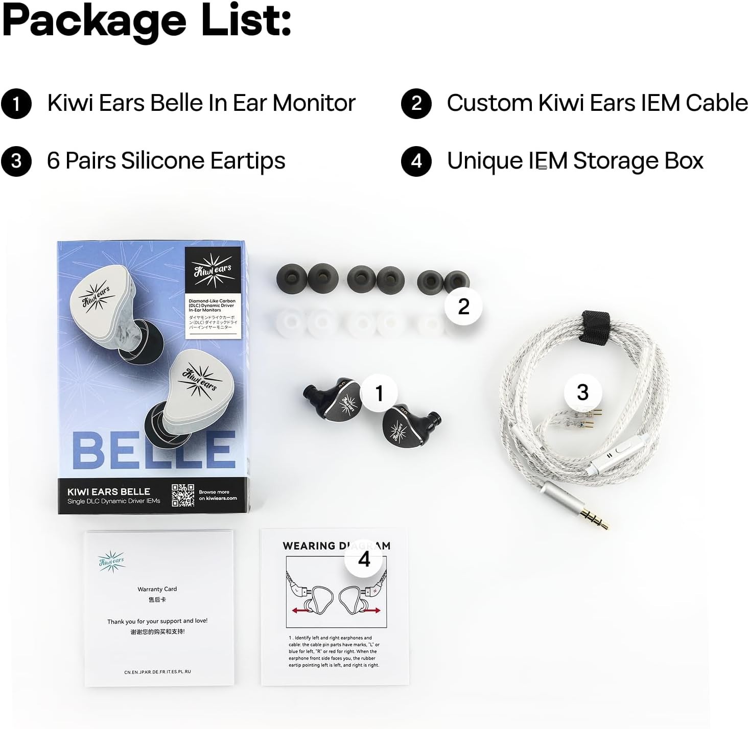 Kiwi Ears Belle In-Ear Monitor 10mm DLC Dynamic Driver Silver with Mic