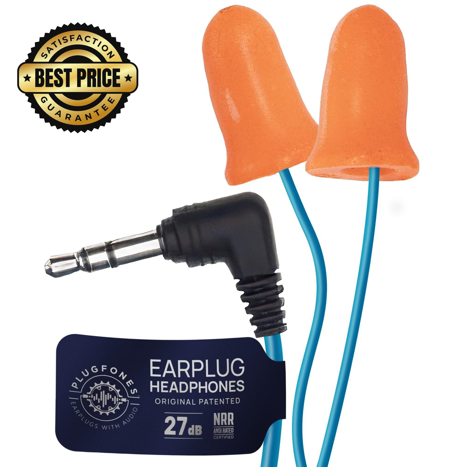 Plugfones Basic Earplug Headphones Earplug-Earbud 1 Count (Pack of 1), Orange