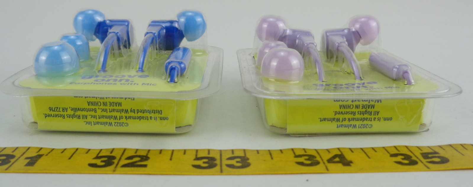 Lot of 2 New Onn Groove Earphones with Mic Microphone Blue & Lilac (purple)