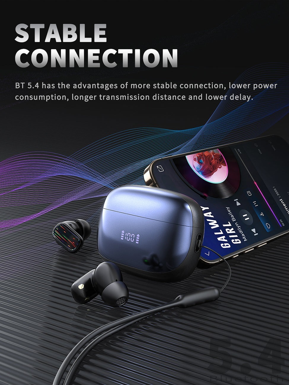 400mAh BT 5.4 Type-C black Clear sound black long battery life wireless earbuds