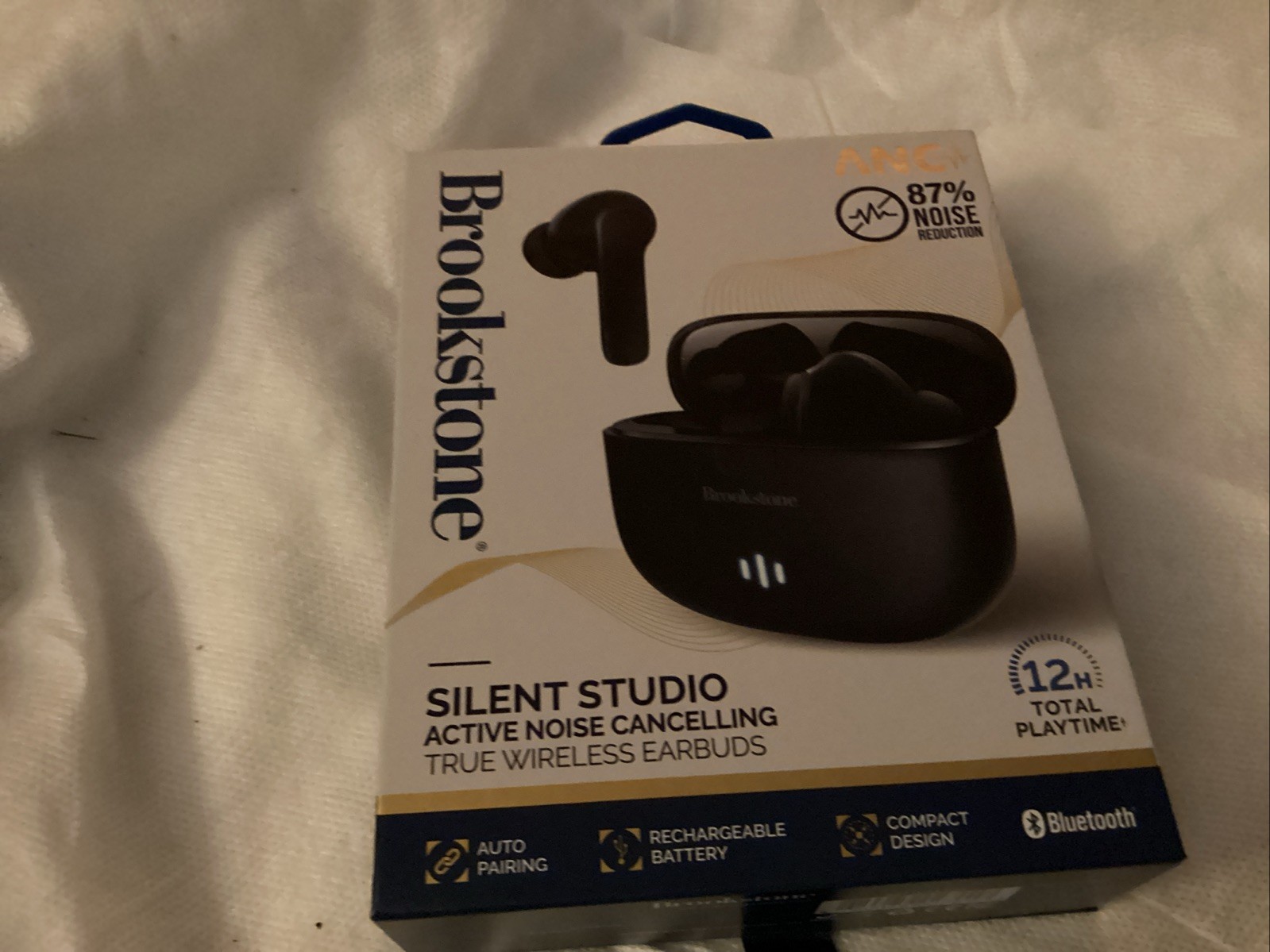 Brookstone Active Noise Cancelling Wireless Earbuds Black New In Box