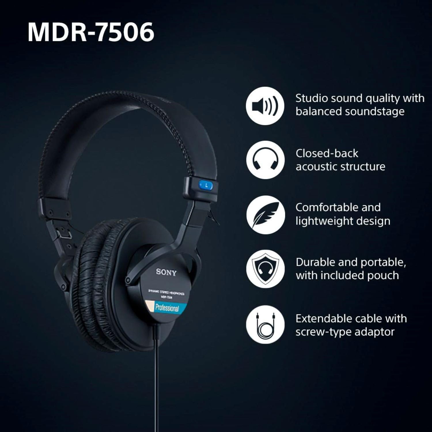 Sony – Professional Studio Headphones – Black – MDR7506