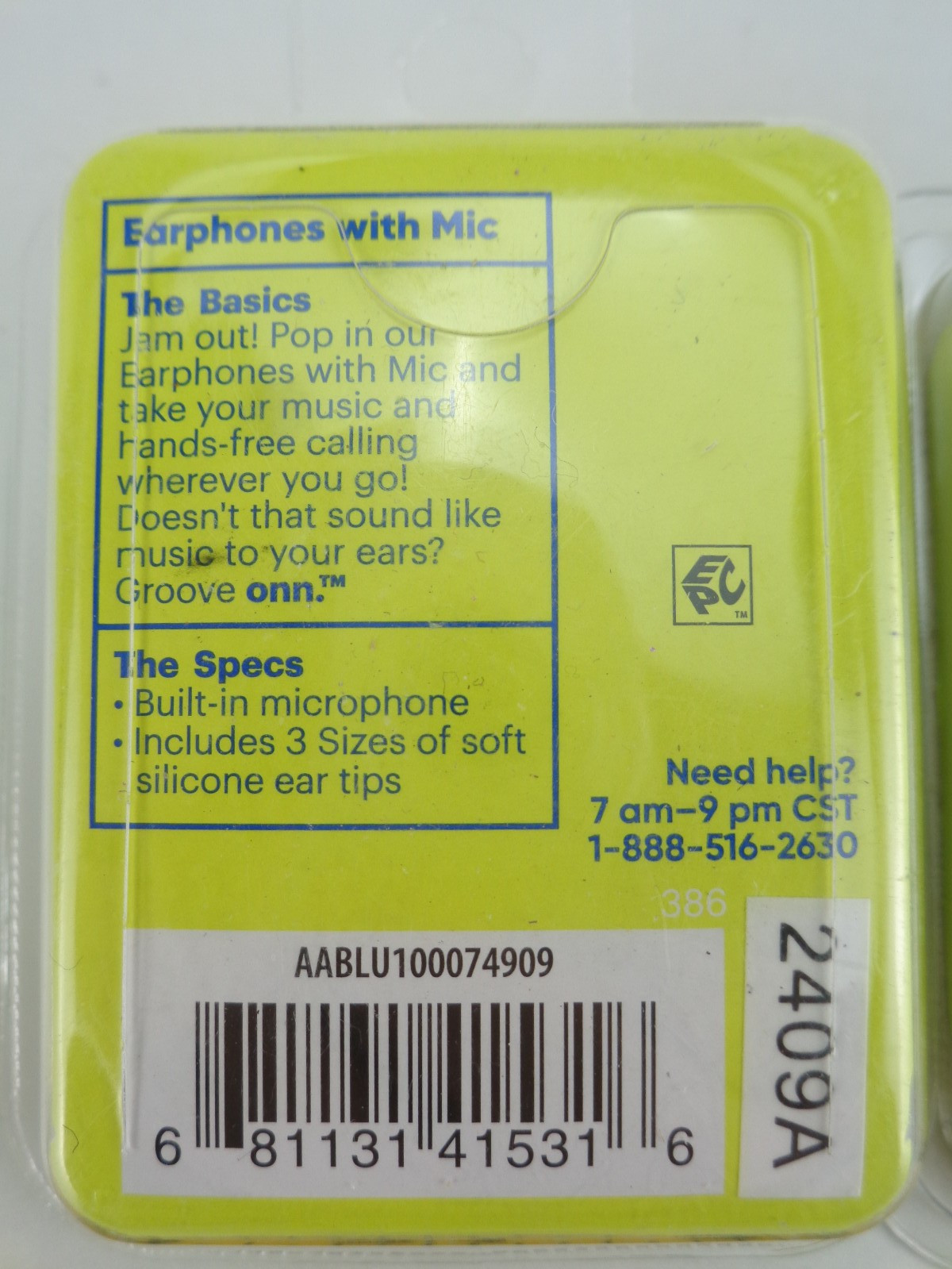 Lot of 2 New Onn Groove Earphones with Mic Microphone Blue & Lilac (purple)