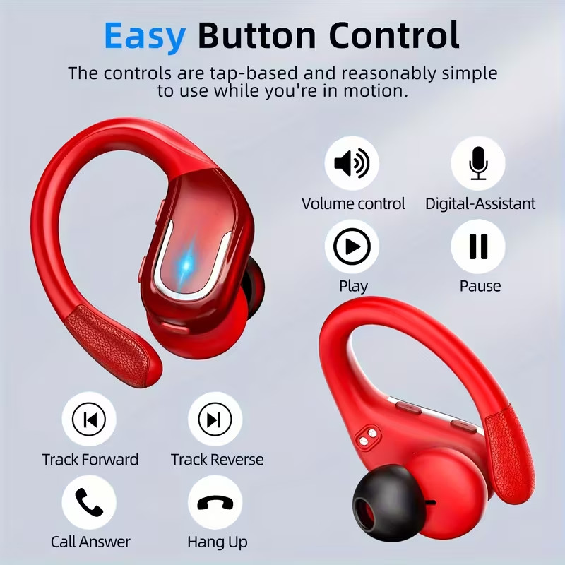New Wireless BT Earbuds, LIFEBEE hook-style, Sport, Noise Cancelling Mic, Red