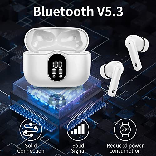 Wireless Earbuds Bluetooth 5.4 Headphones Bass Stereo Ear Buds with Noise White