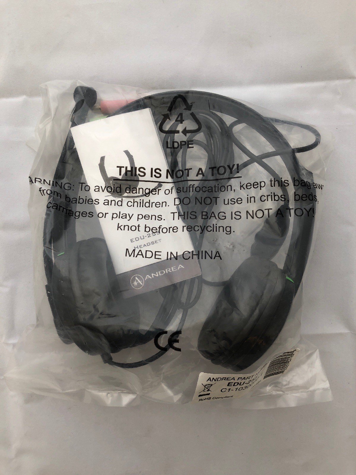 Andrea EDU-255 Stereo PC Headset Microphone With In Line Volume Control Skype