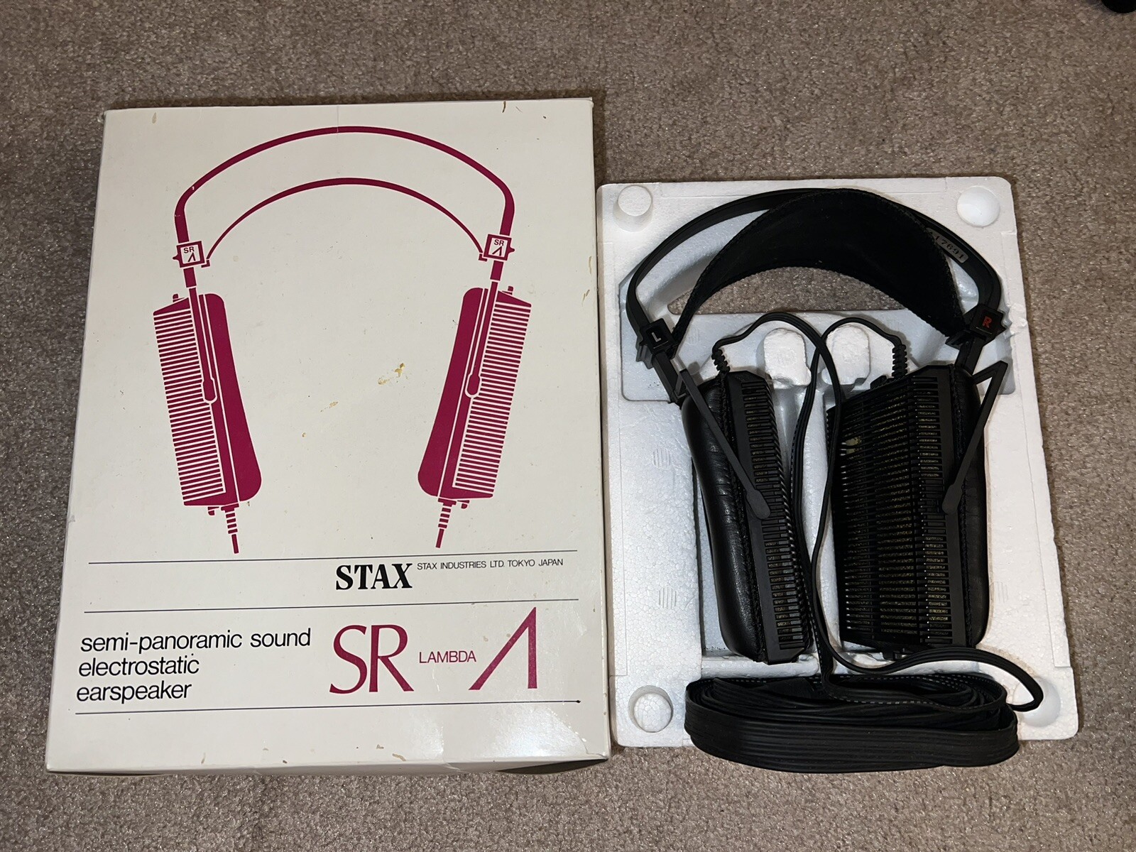 Vintage Stax SR-Lambda ORIGINAL Electrostatic Headphones Box w/ Stax Stand